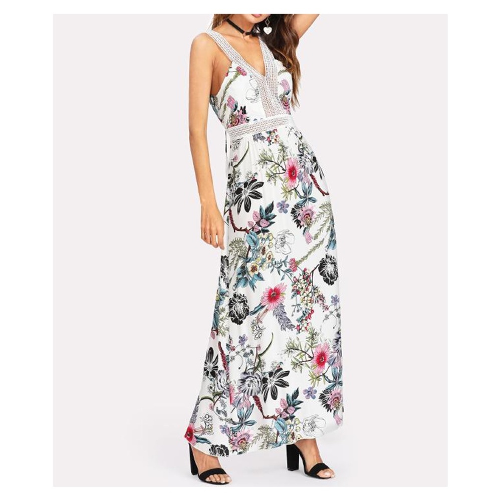 White Floral Sleeveless Crochet Lace Maxi Dress - Picture 4 of 5